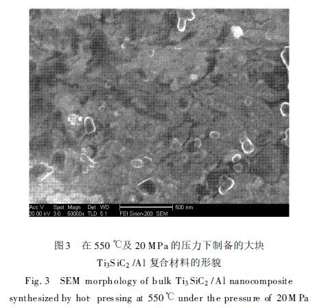 在550 ℃及20 MPa 的压力下制备的大块 Ti3S iC2 /Al 复合材料的形貌